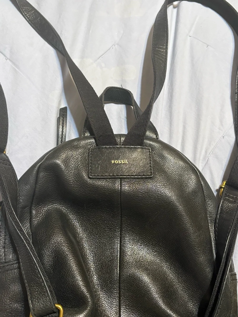 Fossil Black Leather Backpack with Gold Hardware